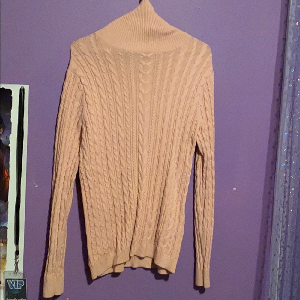 Pink Turtleneck Cable Knit Sweater
